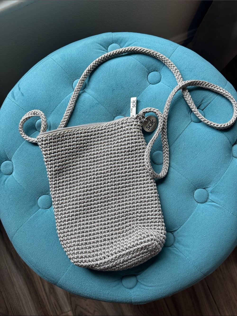 The Sak Crochet Crossbody Bag in Gray